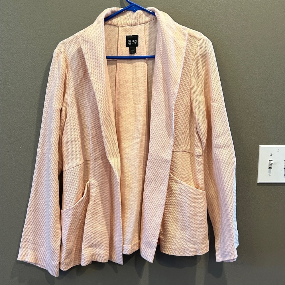 EILEEN FISHER Women's A-Line Open Front Linen Blend Blazer Jacket Pale Pink S